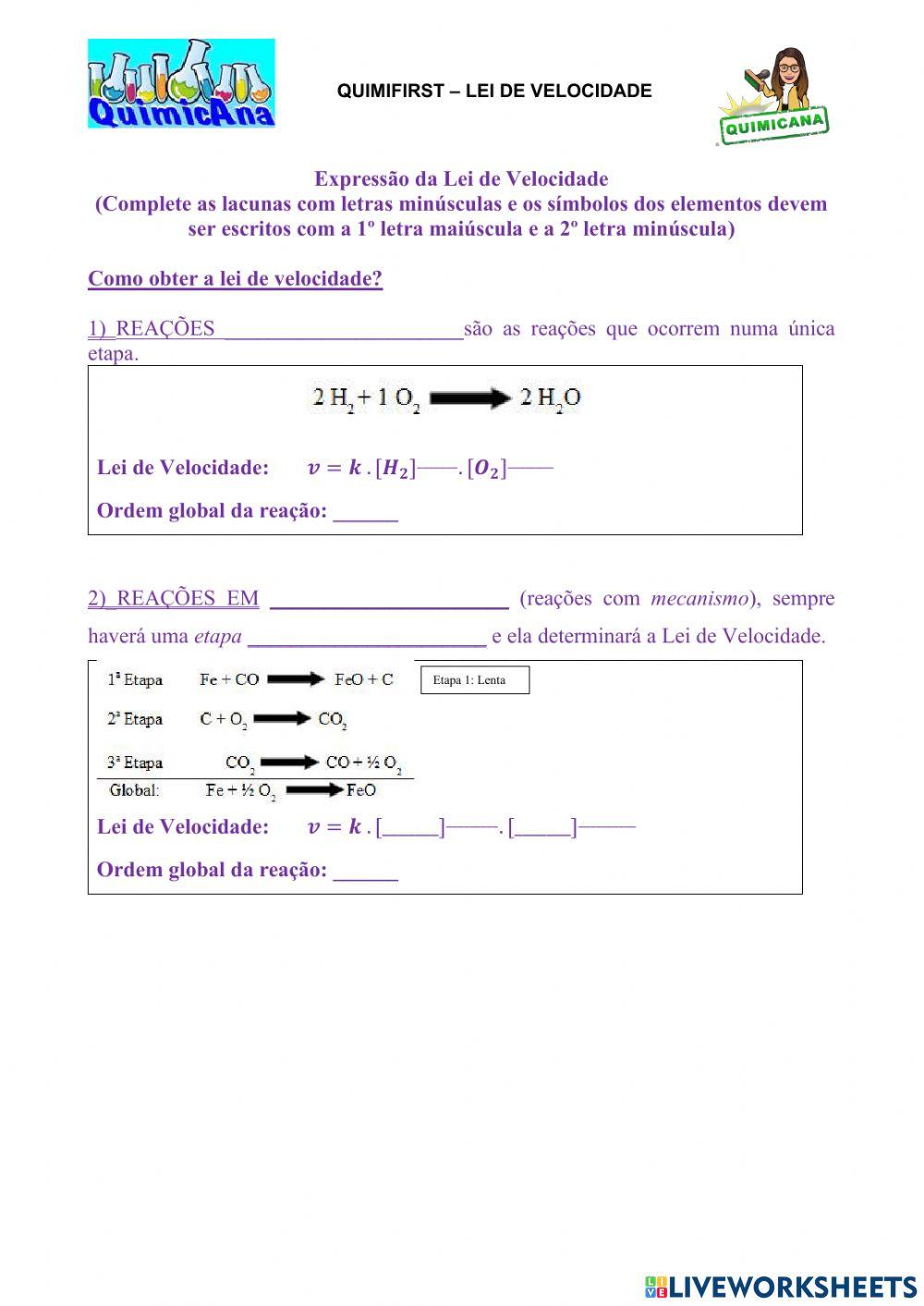 Quimifirst - Lei de Velocidade