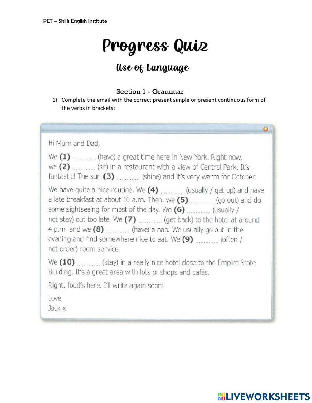 Progress Quiz - PET