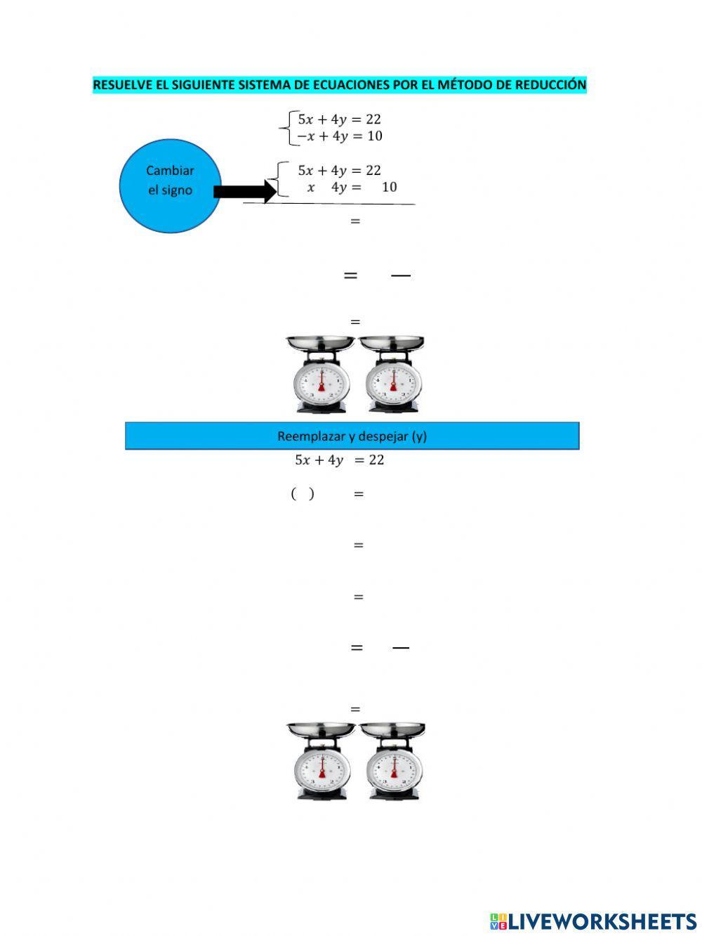 Sistema de ecuaciones  método de ireduccion