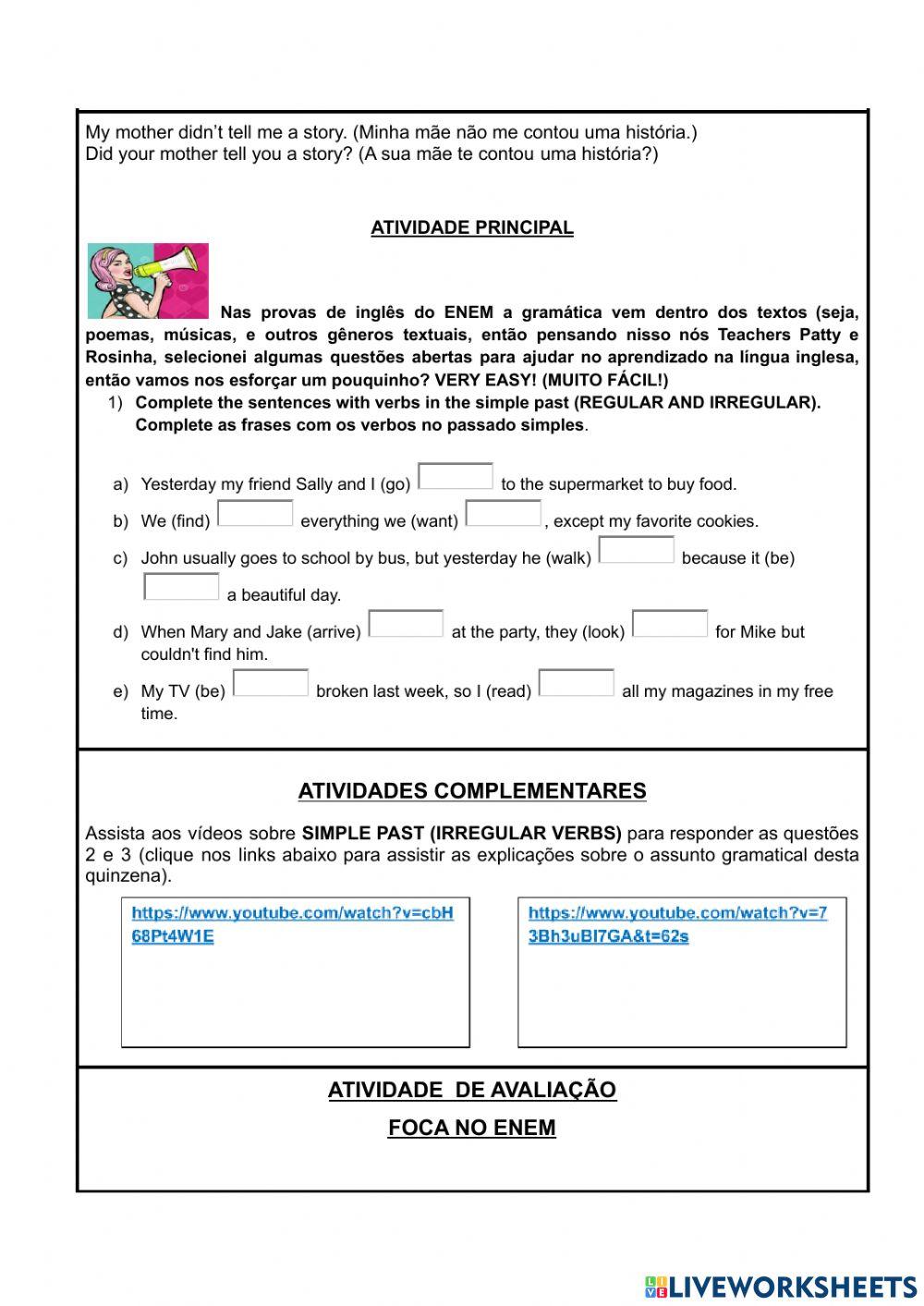 Roteiro -3° série - 5 ° quinzena- Inglês