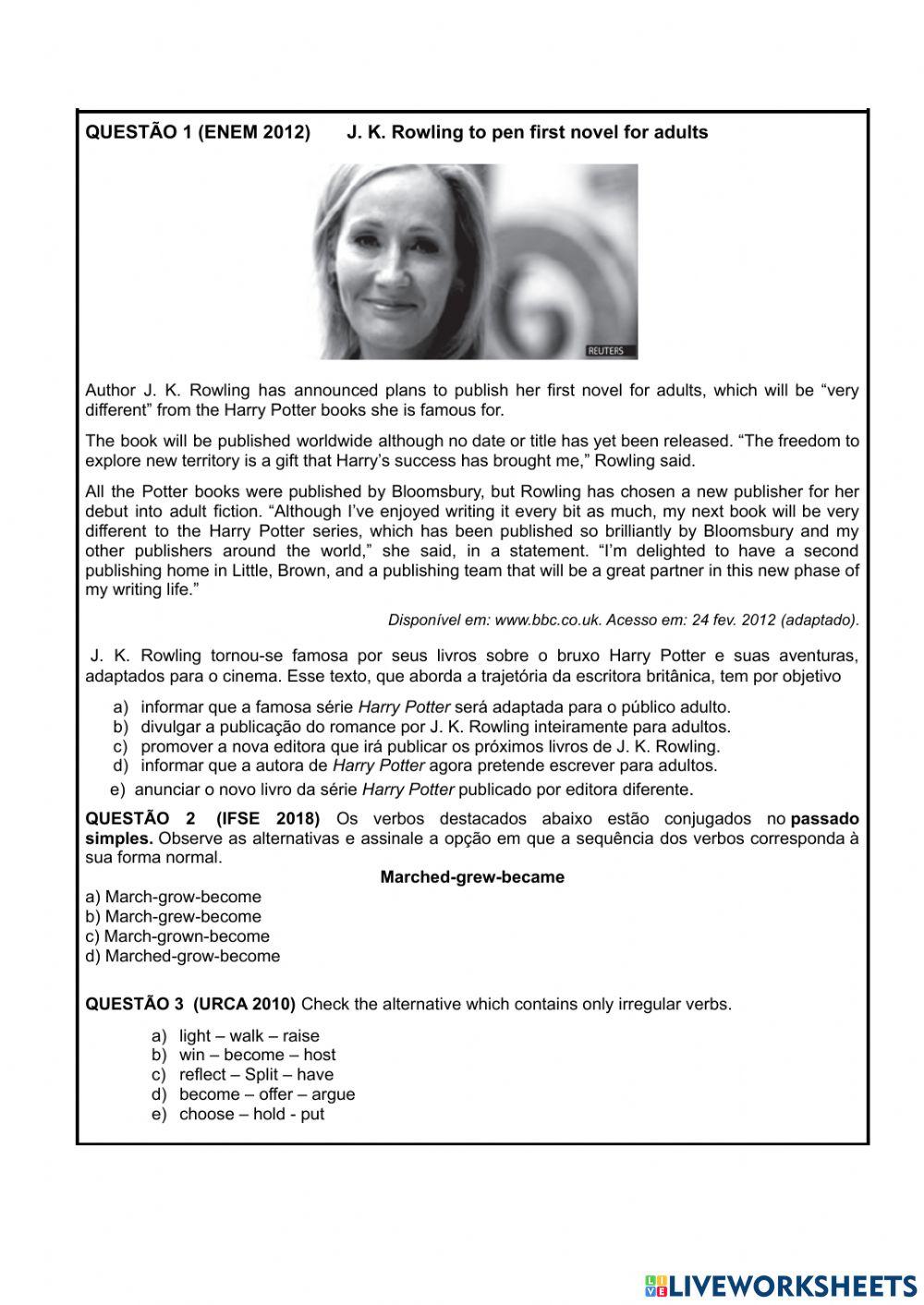 Roteiro -3° série - 5 ° quinzena- Inglês