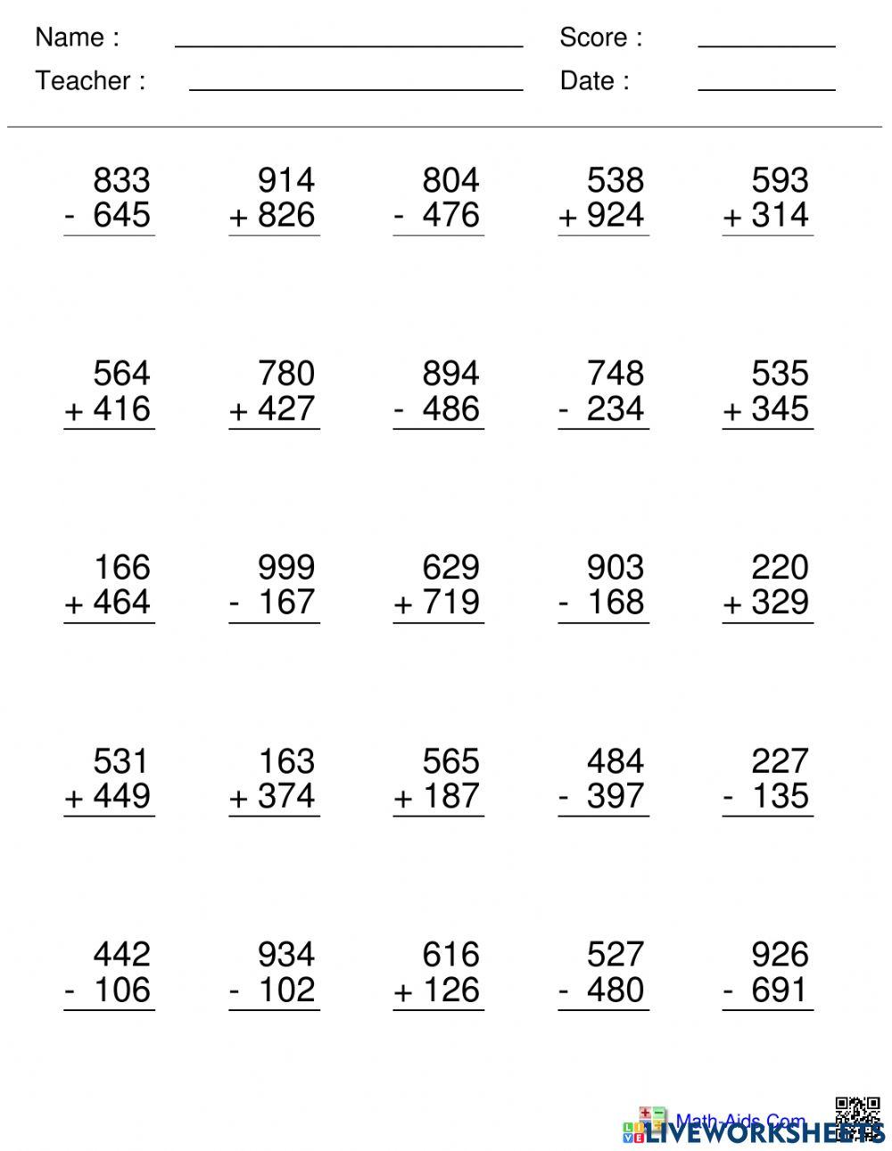 Sumas y Restas 2 Digitos