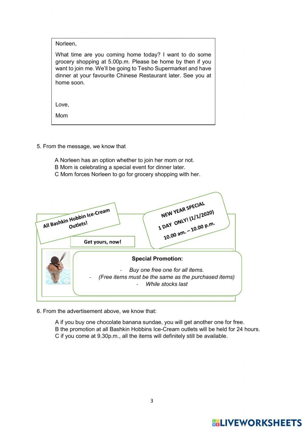 Part 1: Short Texts (MCQ)
