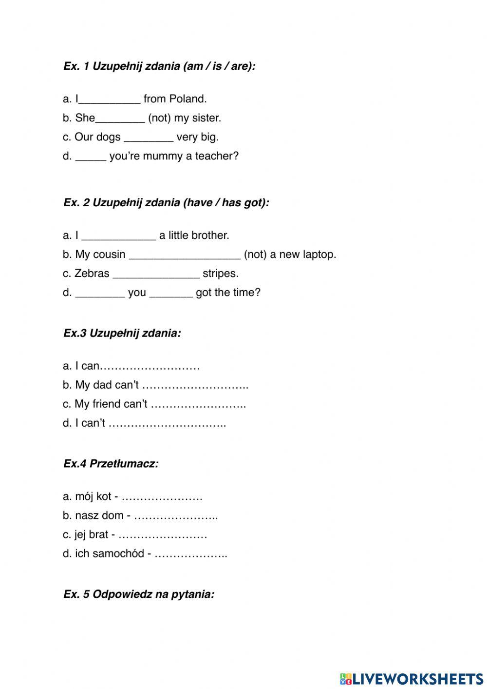 Are - Have - Can Exercises