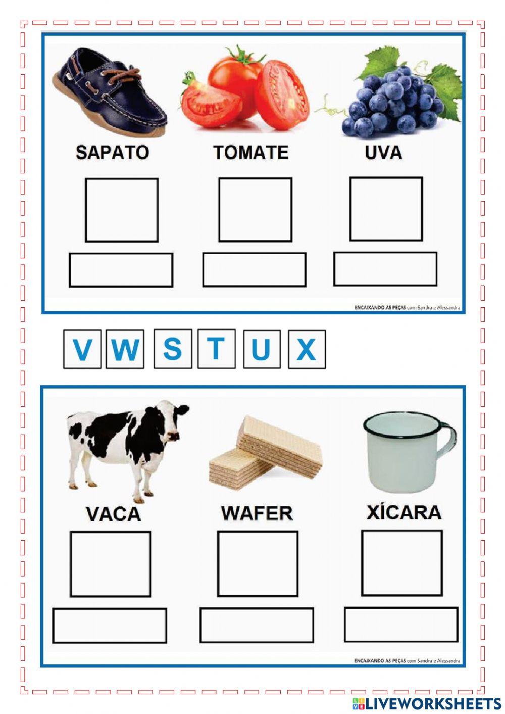 Arraste a letra inicial das palavras e depois escreva o nome