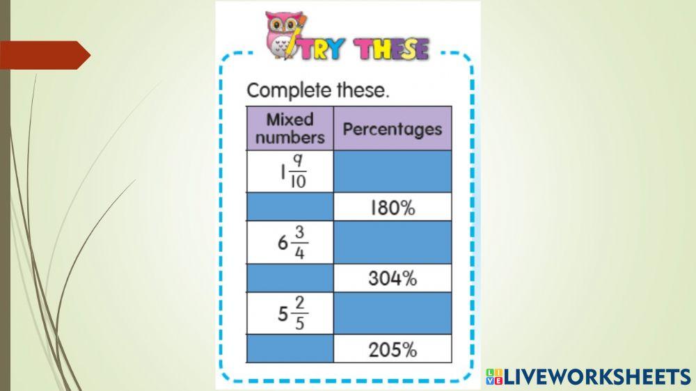 Convert mix number to percentage and vice versa.