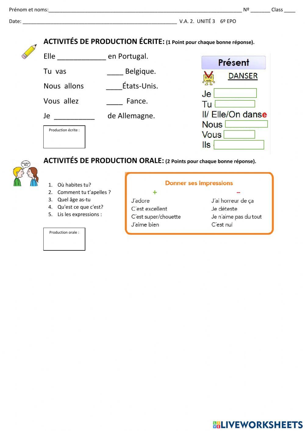 Unité 3 j'aime et les verbes