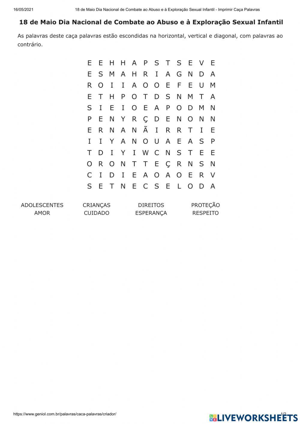 18 de Maio Dia Nacional de Combate ao Abuso e à Exploração Sexual Infantil