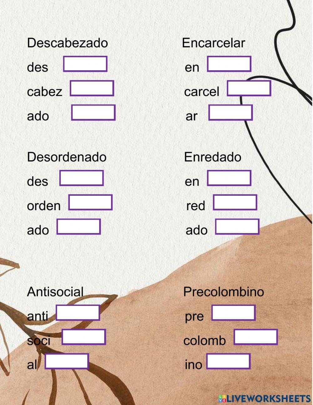 Prefijo, Raíz, Sufijo Prefijo, Raíz, Sufijo