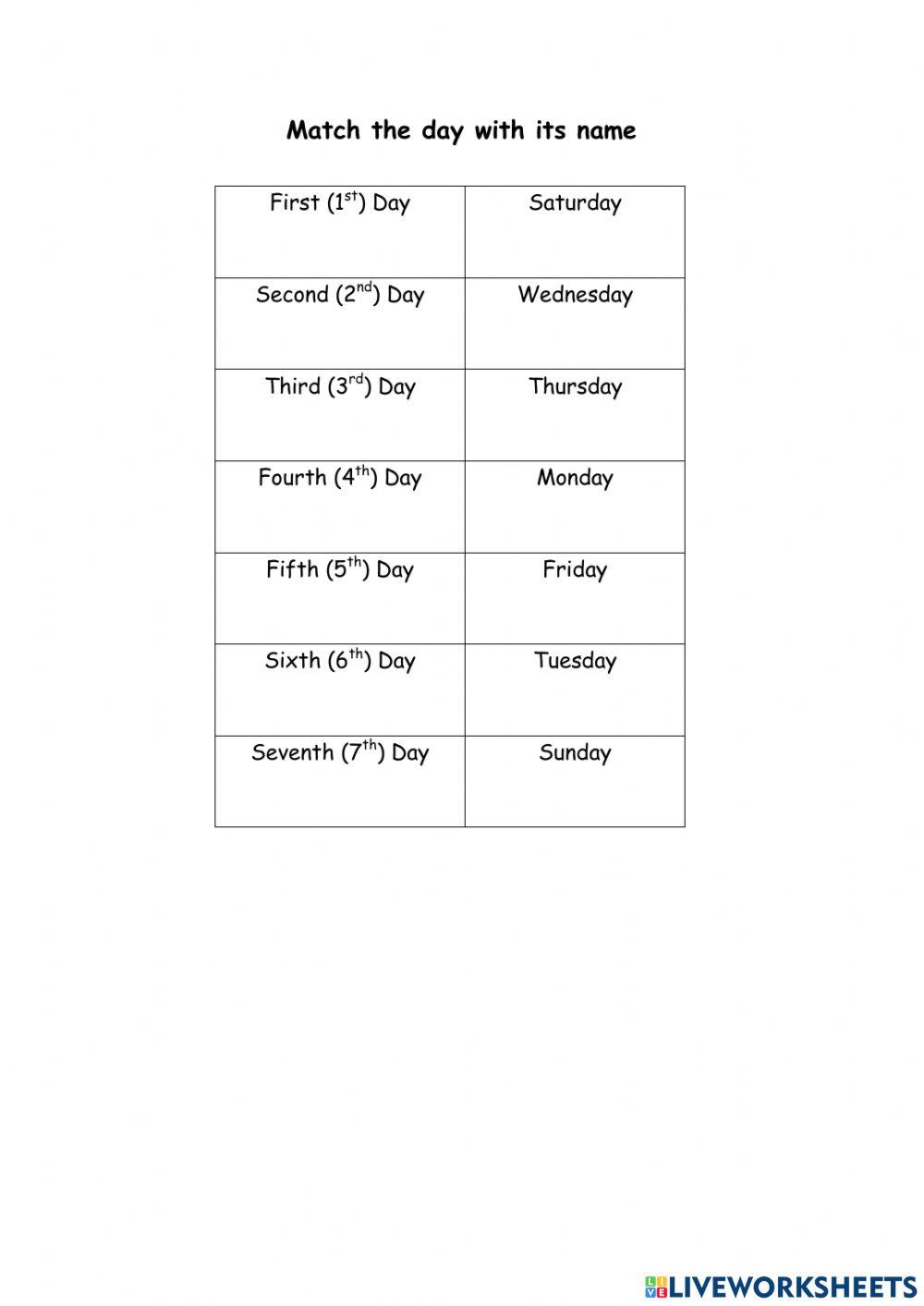 Days Of The Week Match The Word To The Day Worksheet Live Worksheets days-of-the-week-match-the-word-to-the-day-worksheet-live-worksheets