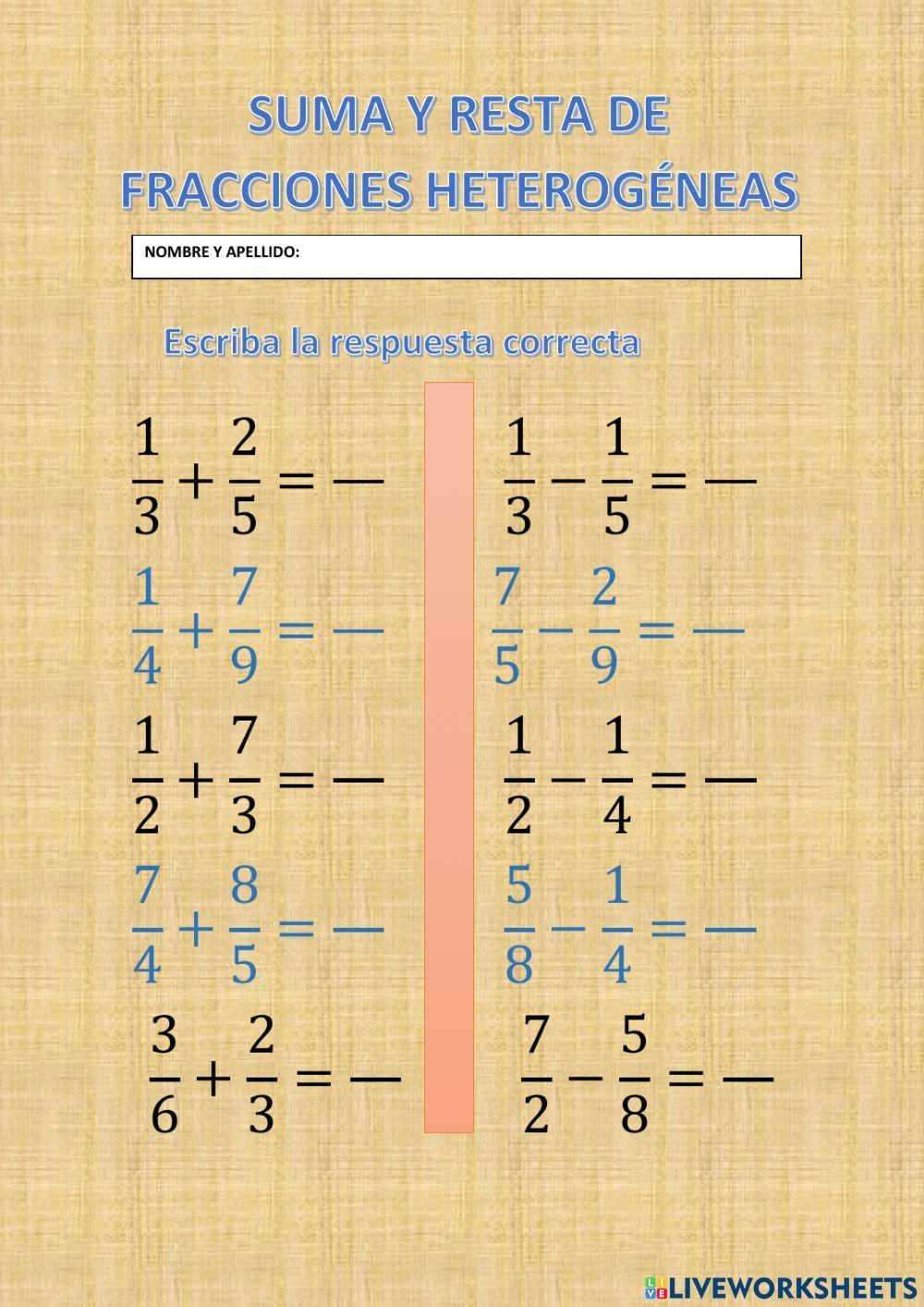 Suma y resta de fracciones heterogeneas
