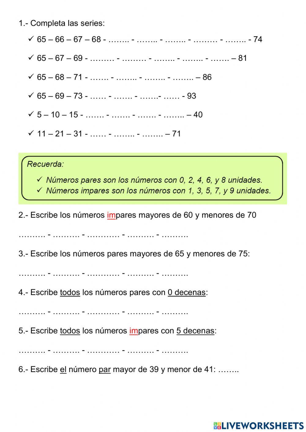 Series, números pares e impares
