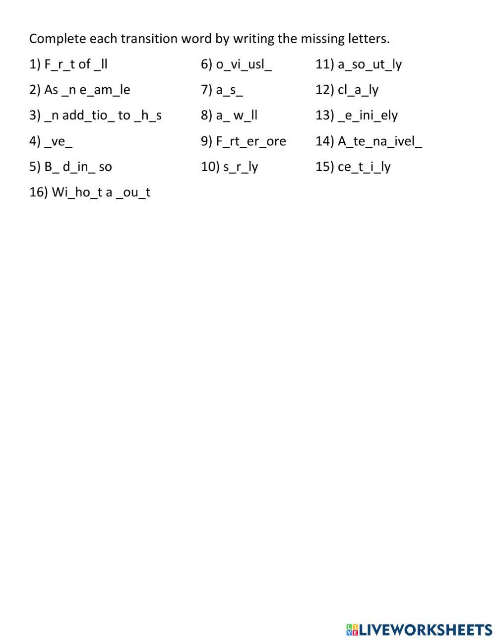 Transition Words Essay