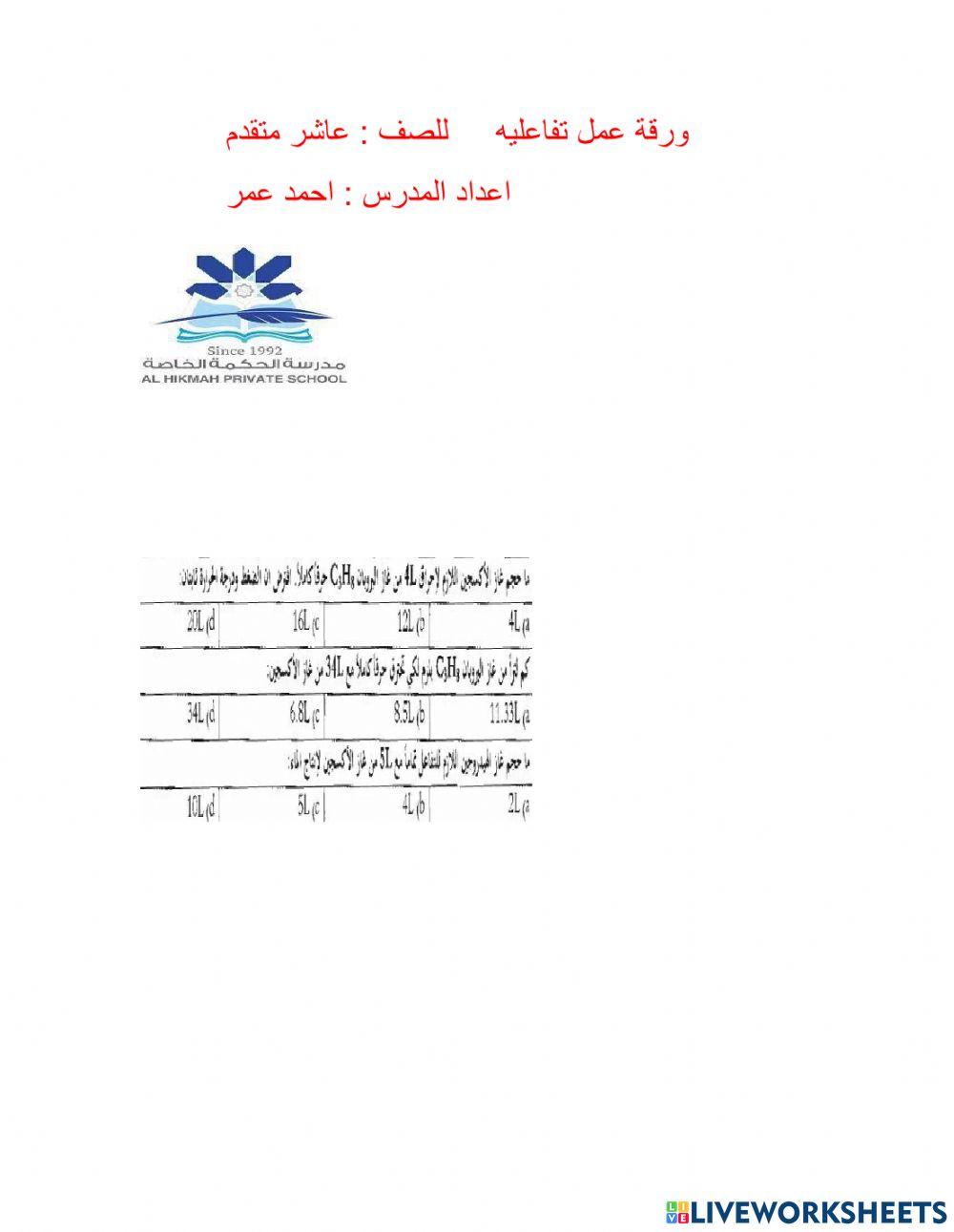 حسابات كيميائيه