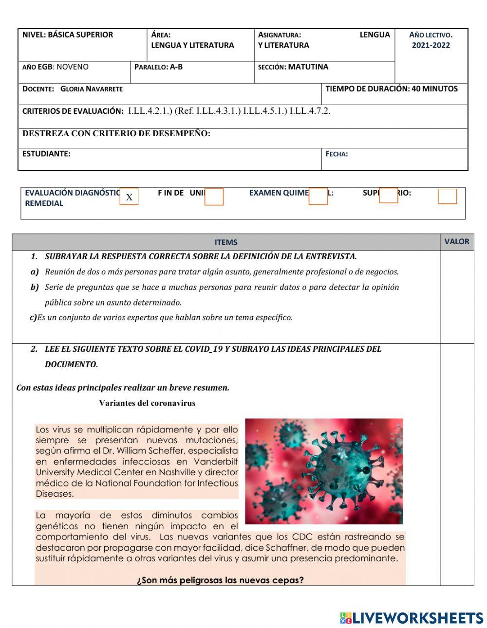 Diagnóstica LENGUAJE 9NO