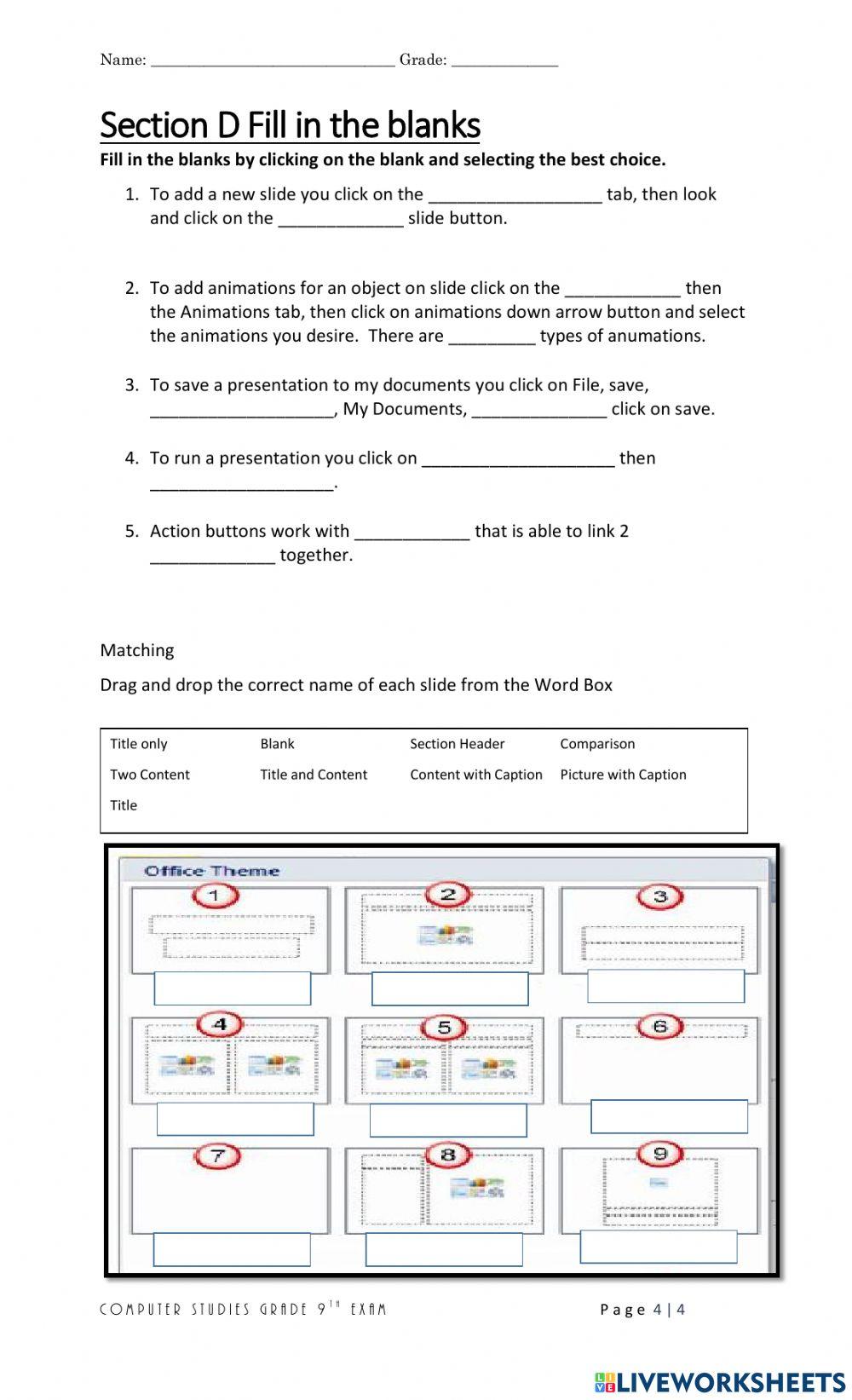 Summer Final Exam Grade 9 PowerPoint