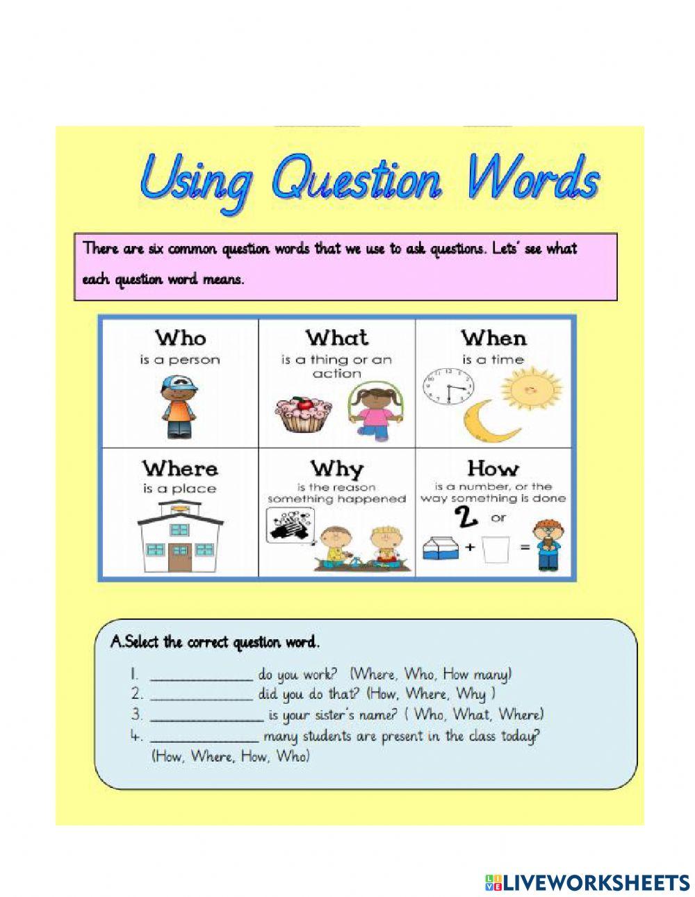 Questions words worksheet 