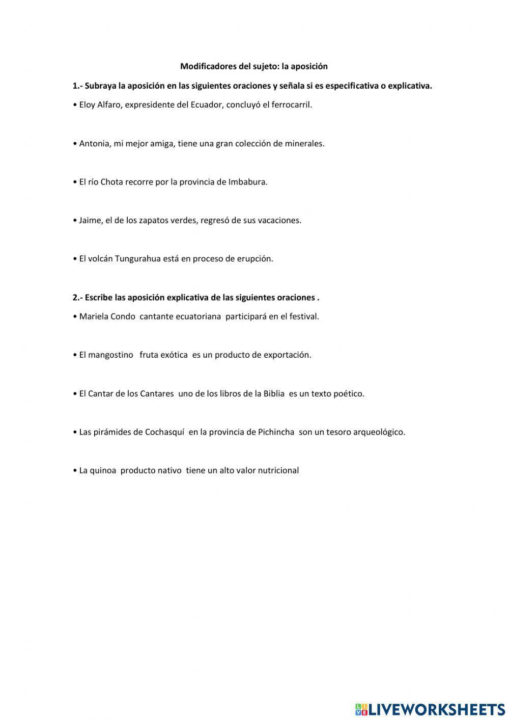 Modificadores del sujeto: la aposición