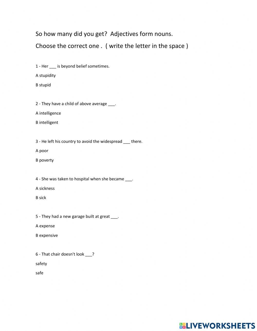 Adjectives form nouns