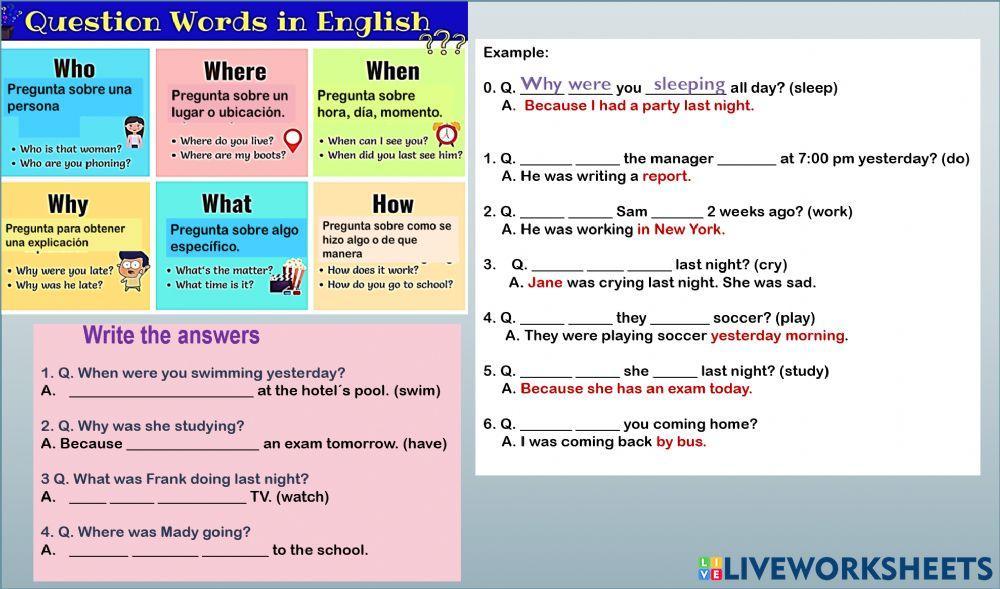 Wh Question words past progressive