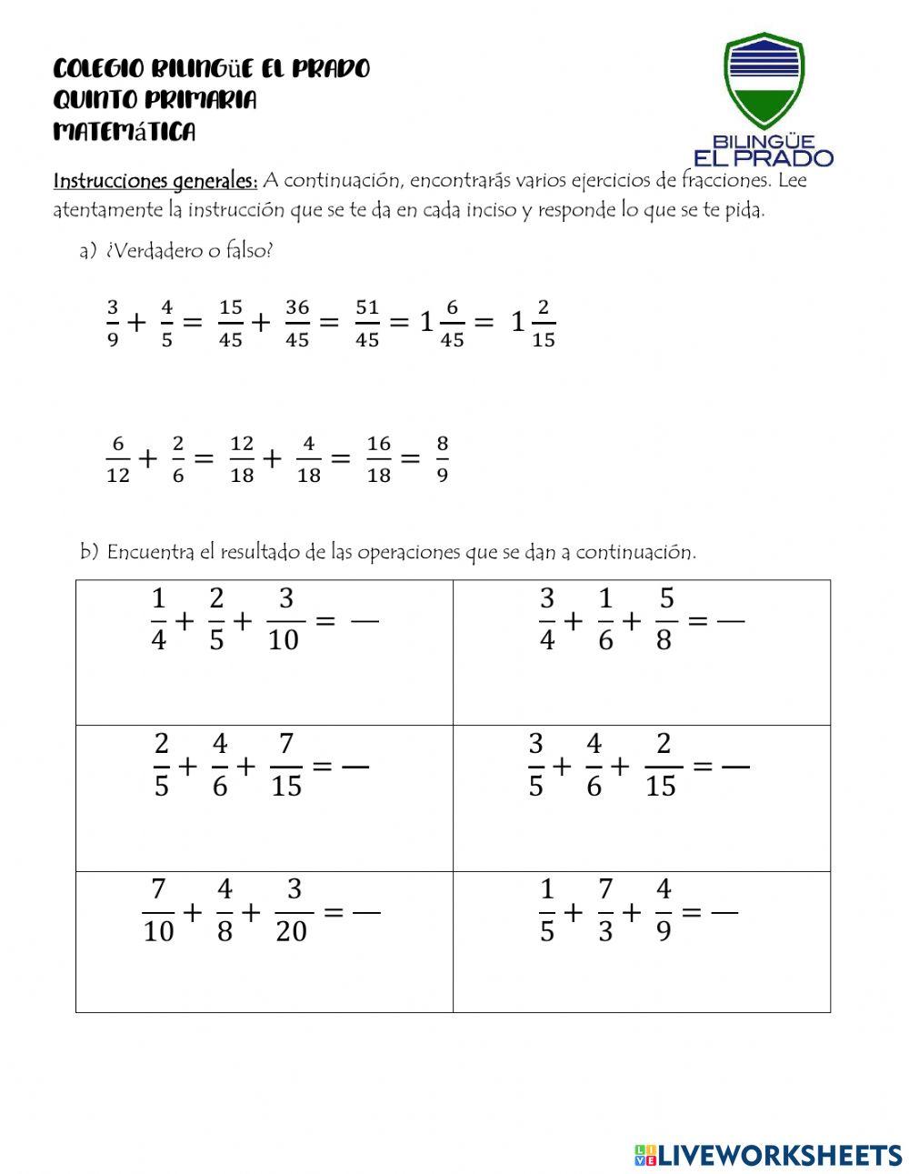 Adición con fracciones
