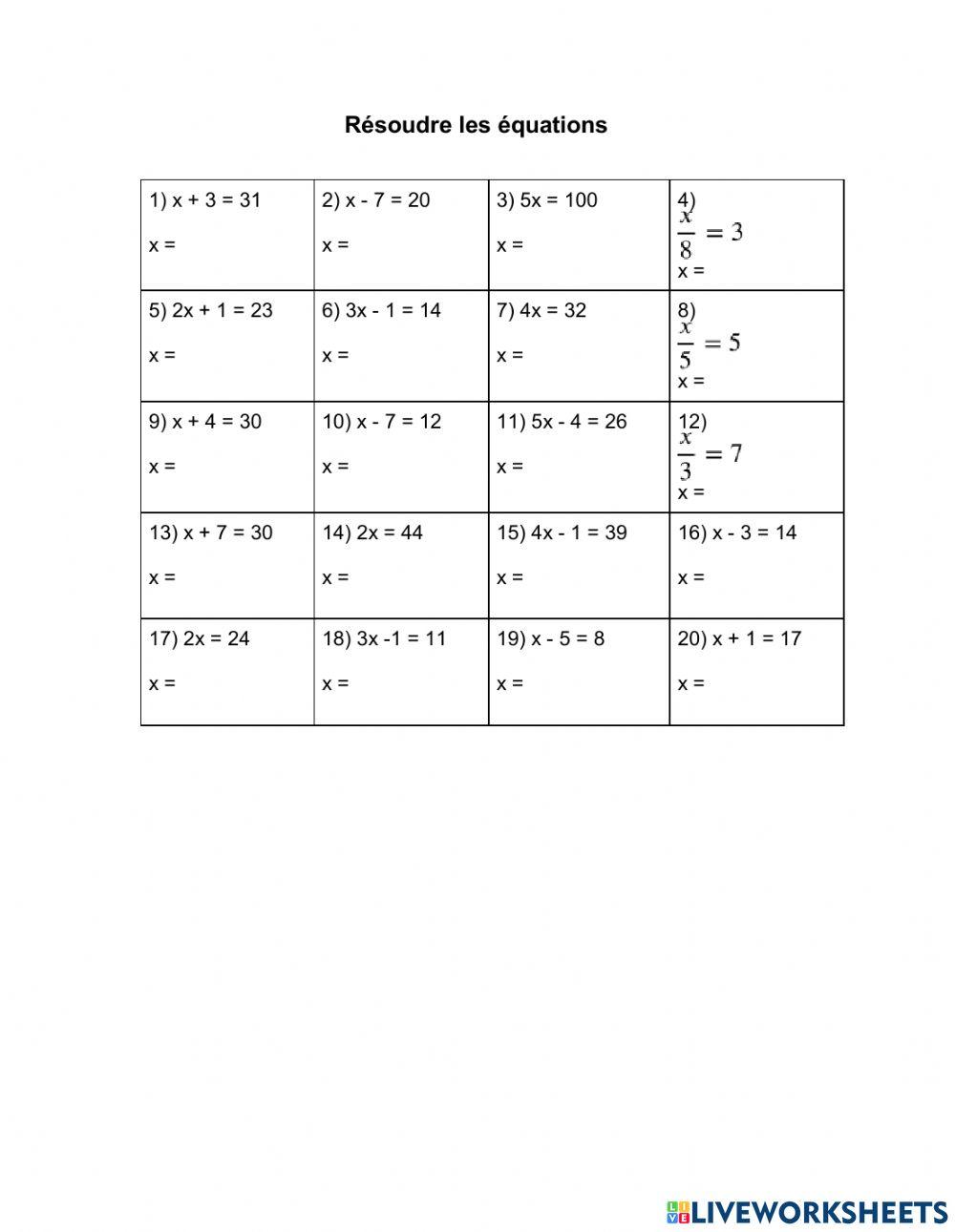 Résoudres les équations algébriques