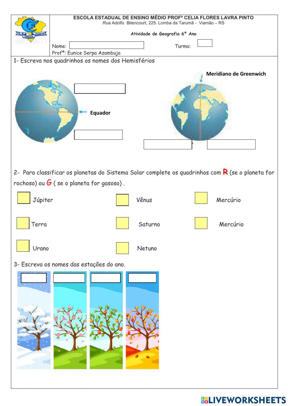 Revisão 1º trimestre  6º ano