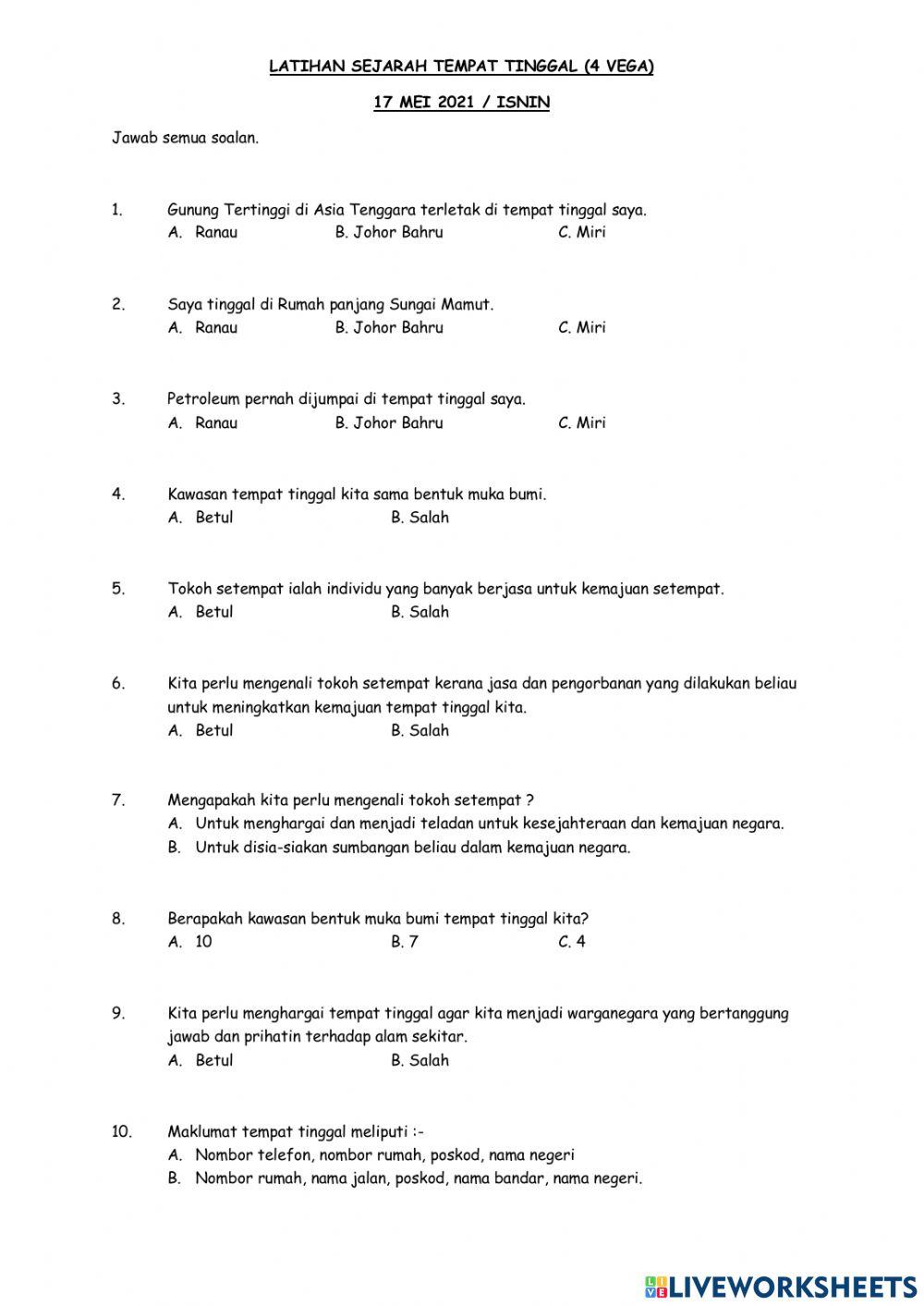Sejarah tempat tinggal ( unit 4)