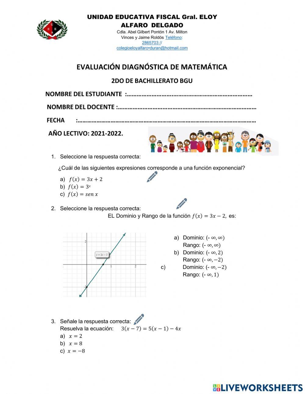 Evaluación Diagnóstica de Matemática