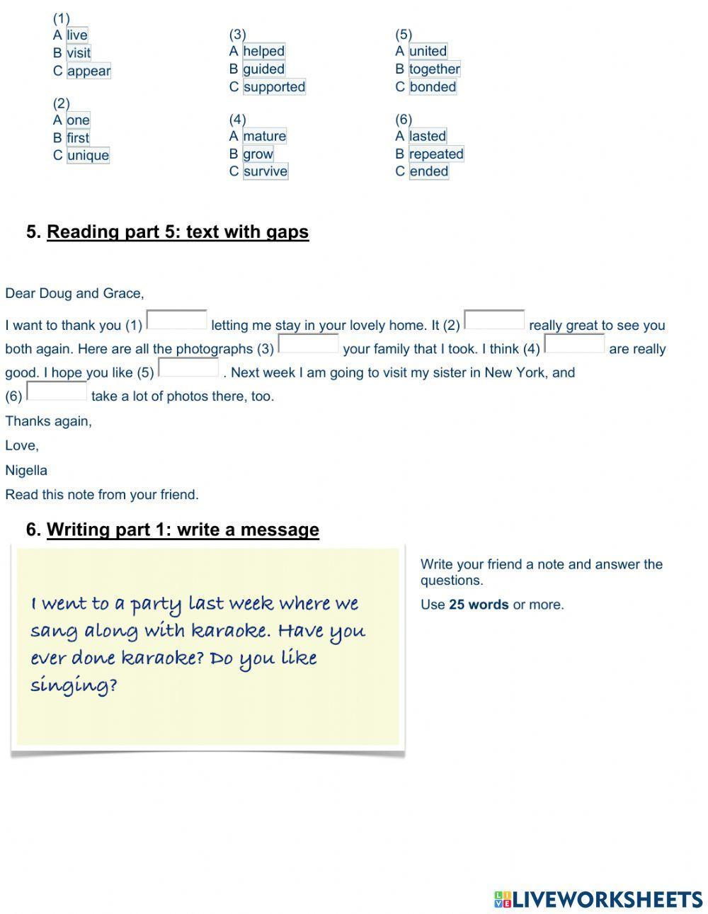 KET Reading and Writing Test