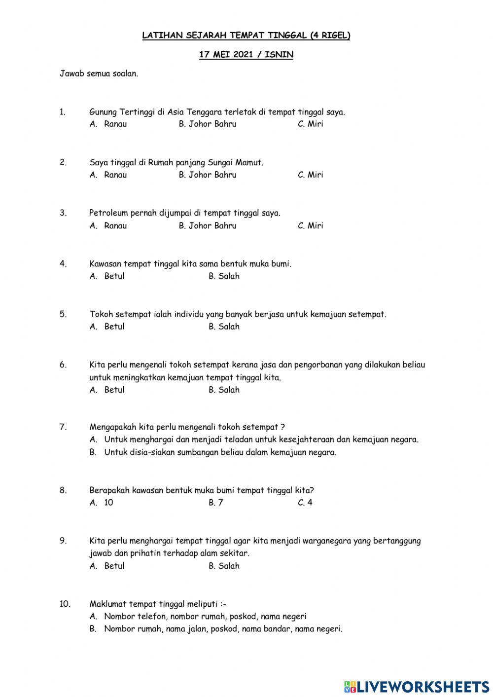 Sejarah tempat tinggal ( unit 4)