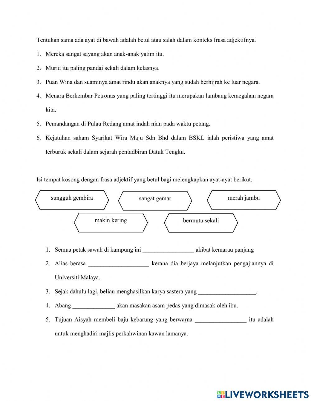 Latihan Frasa Adjektif