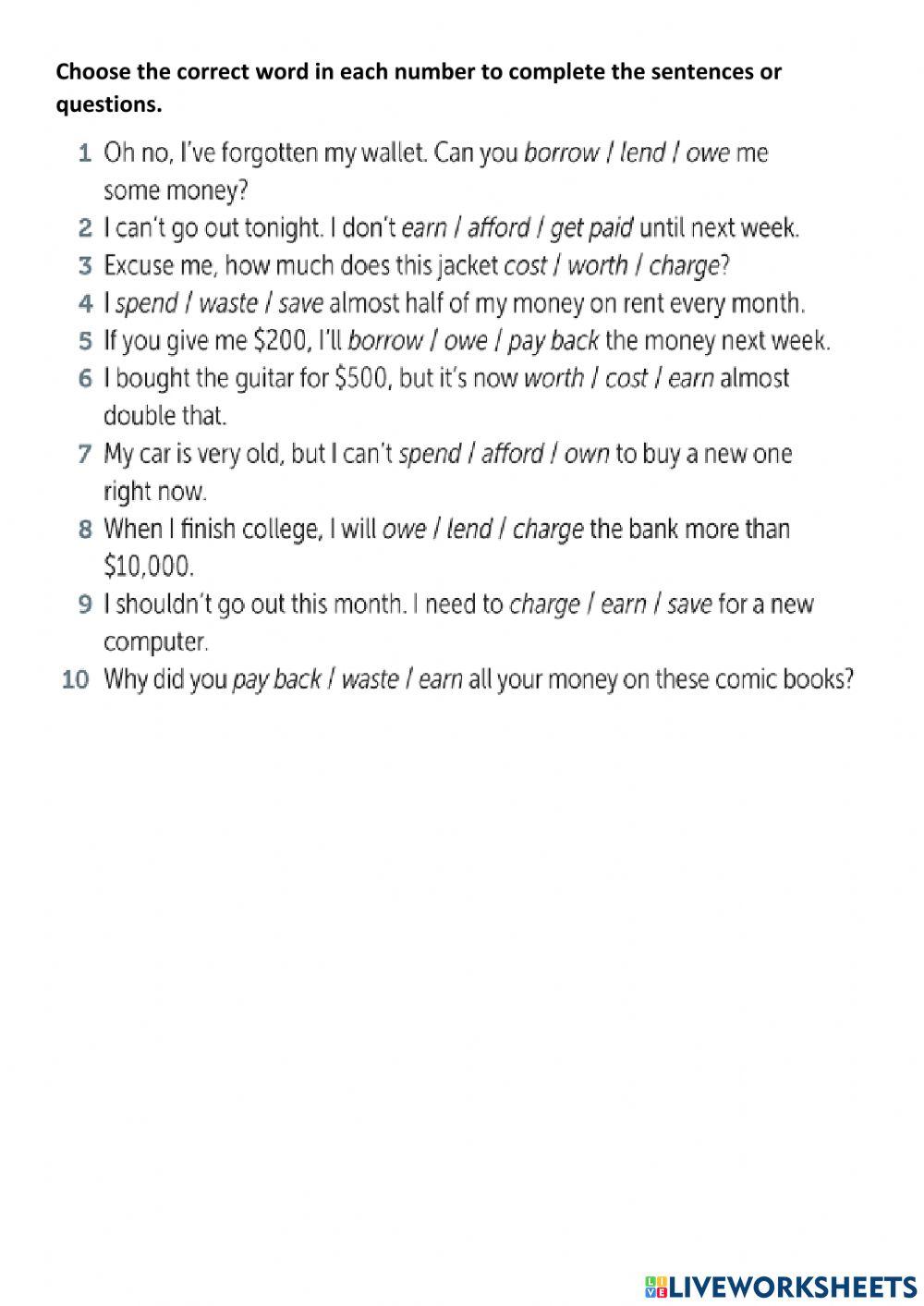 Words related to money