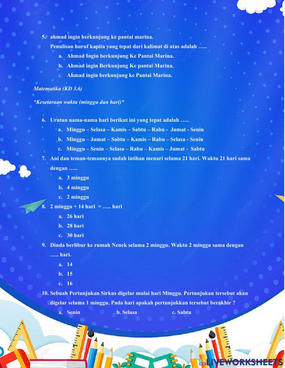 Evaluasi Tematik Kelas 2 Tema 8 Subtema 3