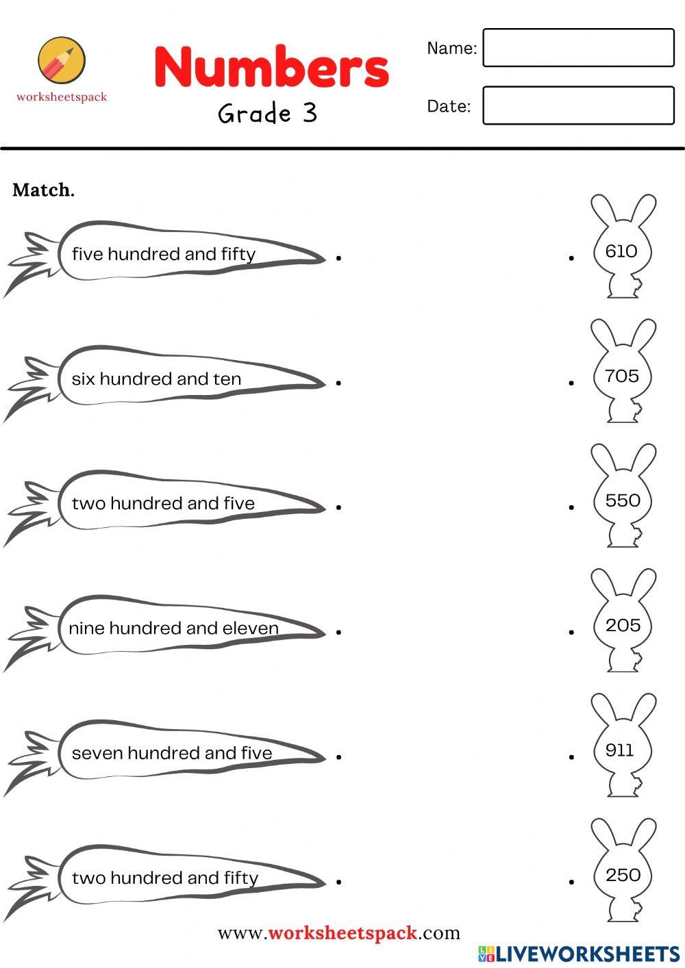 Numbers  matching worksheet numerals and words