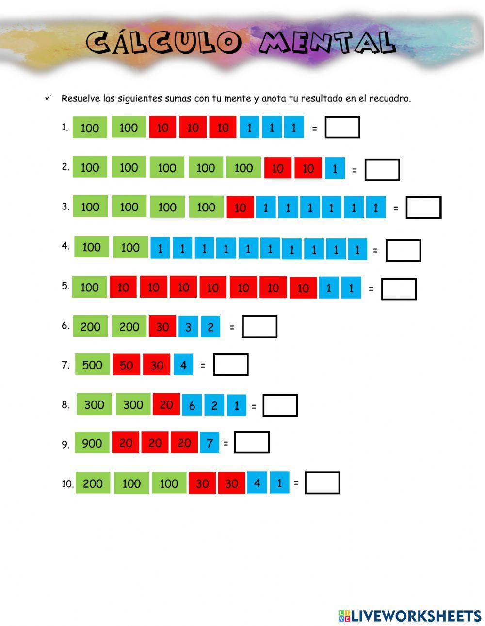 Cálculo mental de sumas