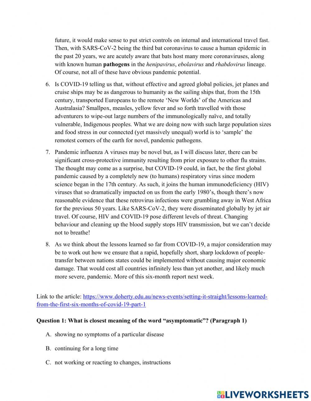 Worksheet from Team 2