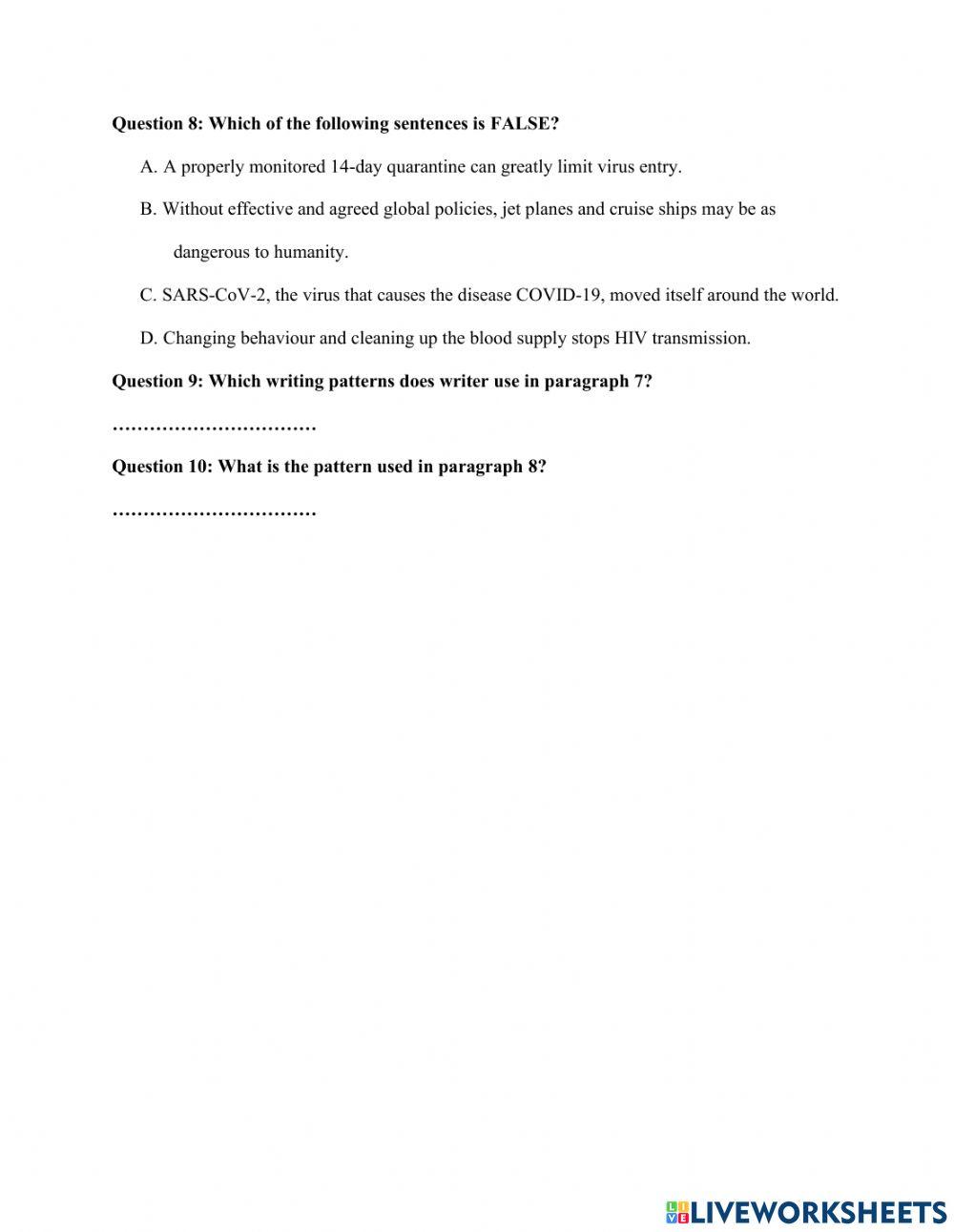 Worksheet from Team 2