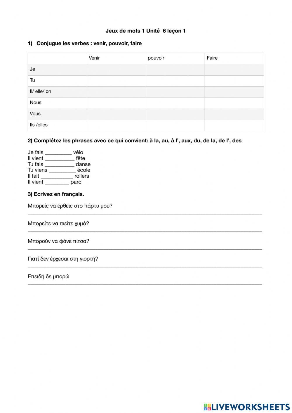 Jeux de mots 1 unité 6 leçon 1