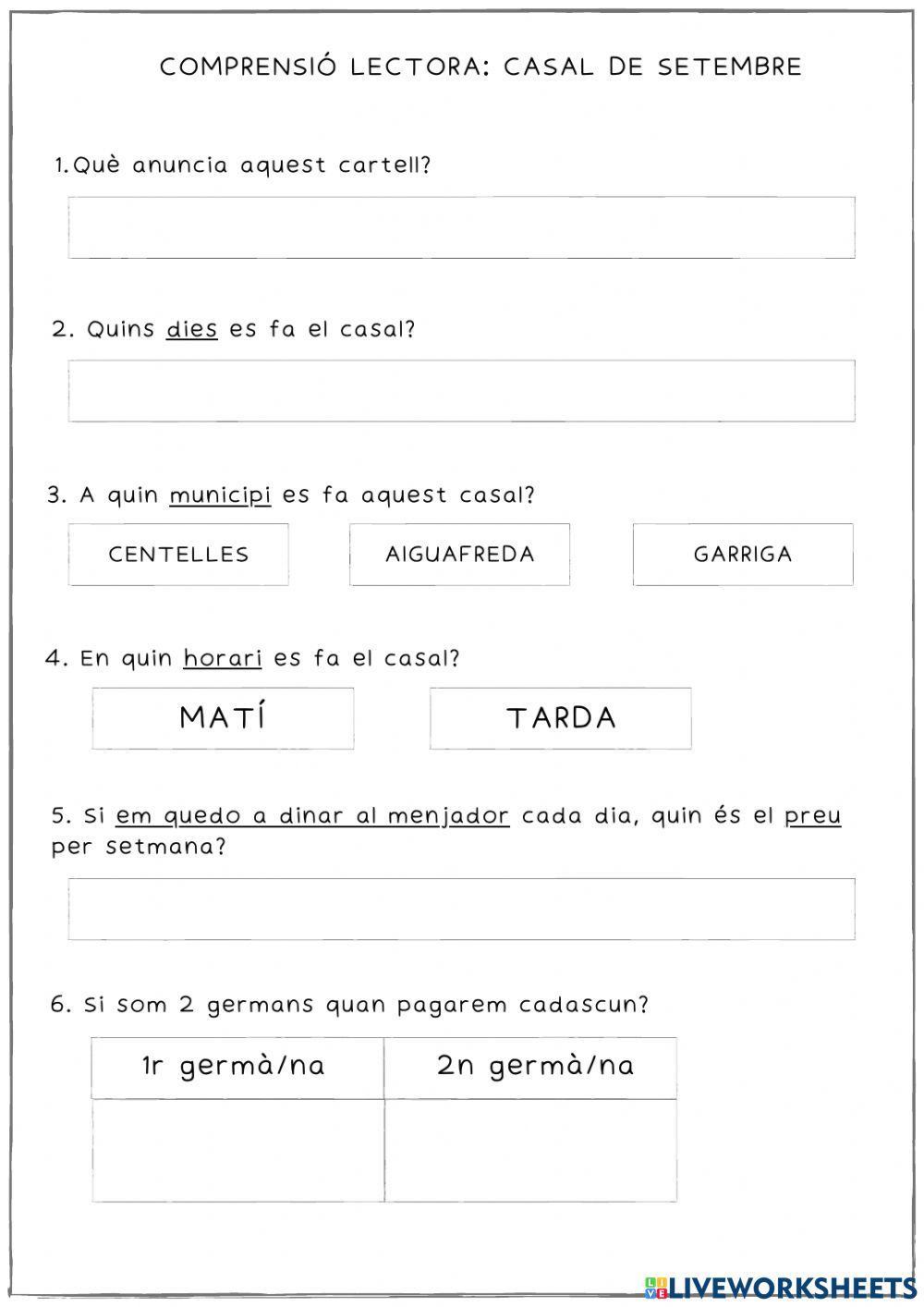 Comprensió lectora casal
