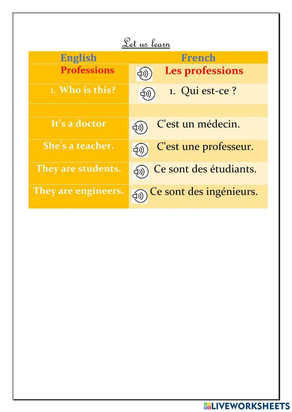 Numbers(21-40) and some professions in French
