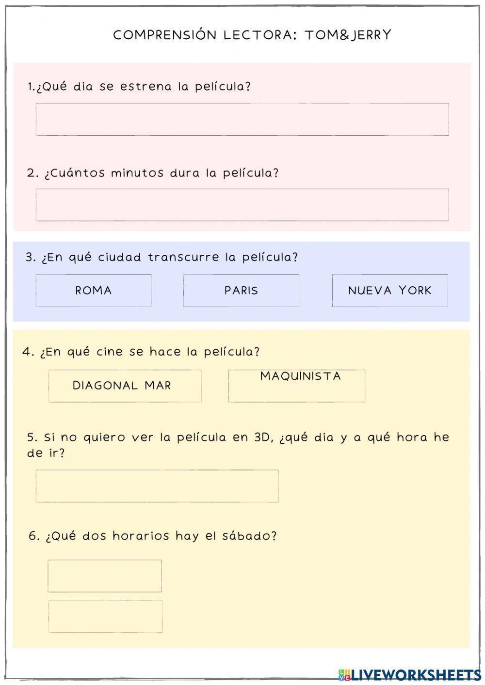 Comprensió lectora TOM JERRY