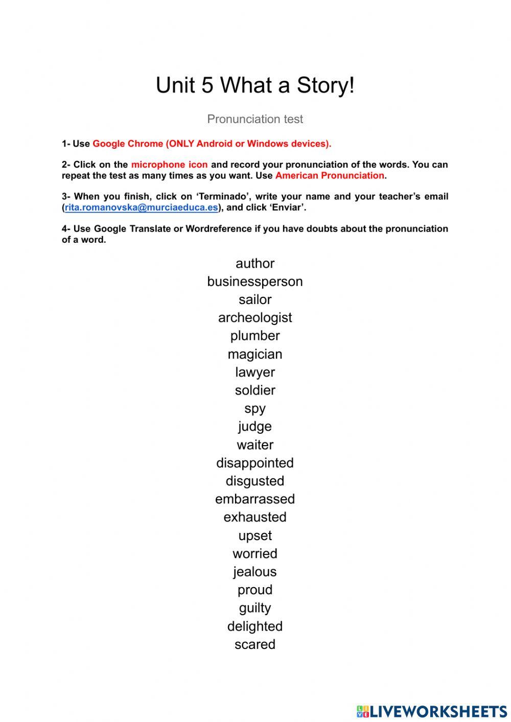 U5 pronunciation test New Action 3