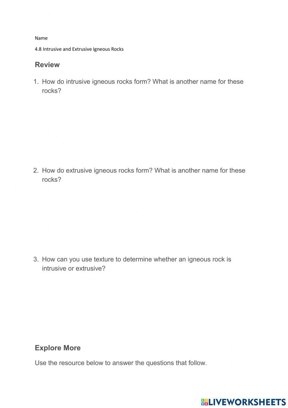 4.8 Intrusive and Extrusive Igneous Rocks
