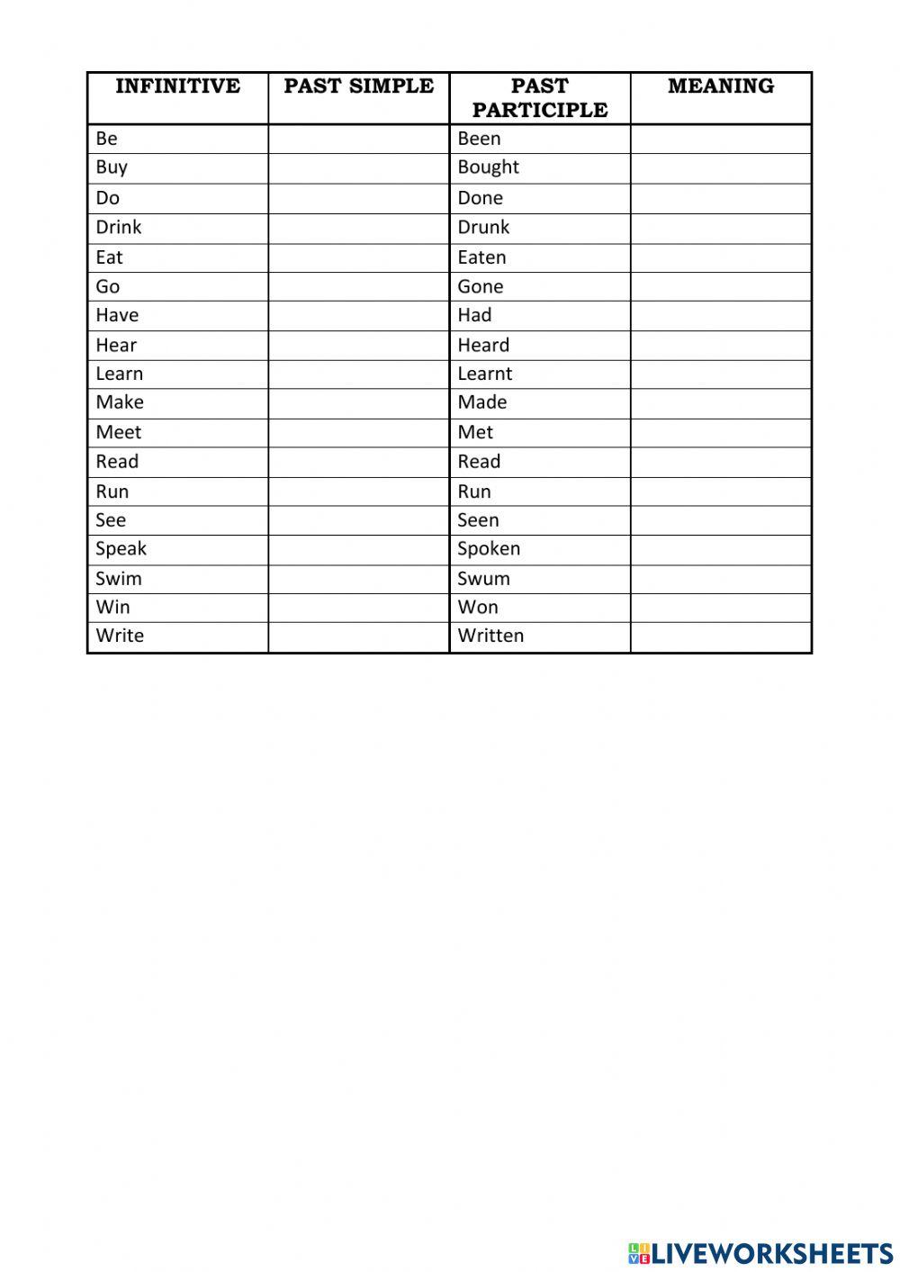 Irregular verbs LBR 5º