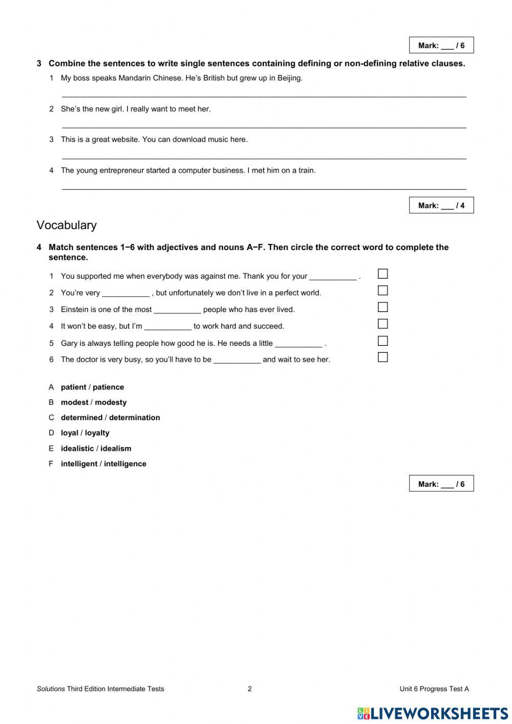 Solutions Intermediate 3ed Unit test 6