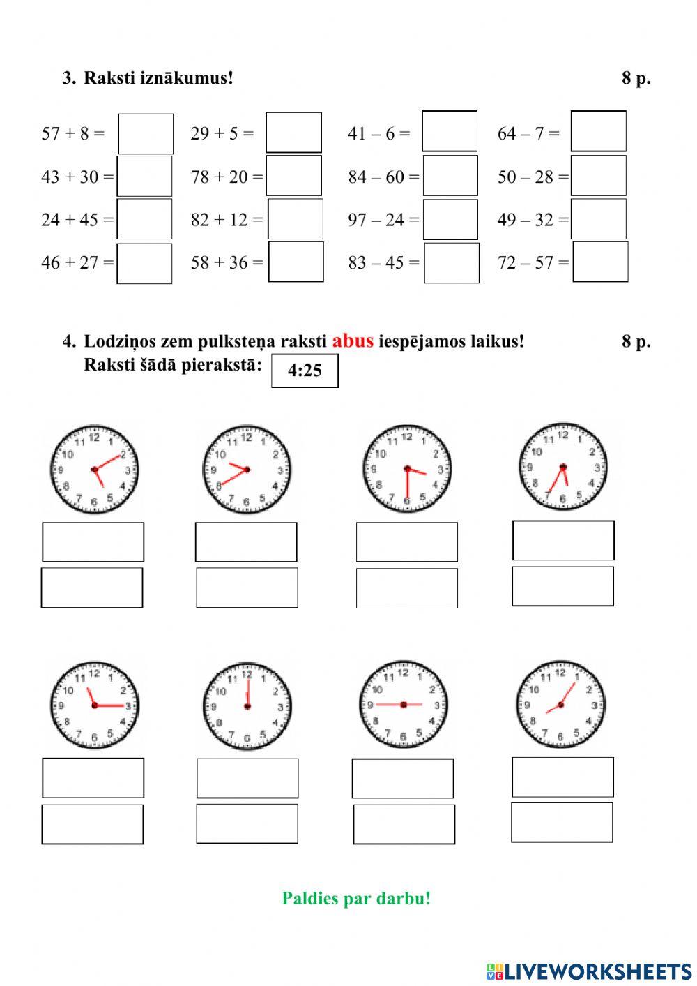 Pārbaudes darbs matemātikā - 1.daļa.