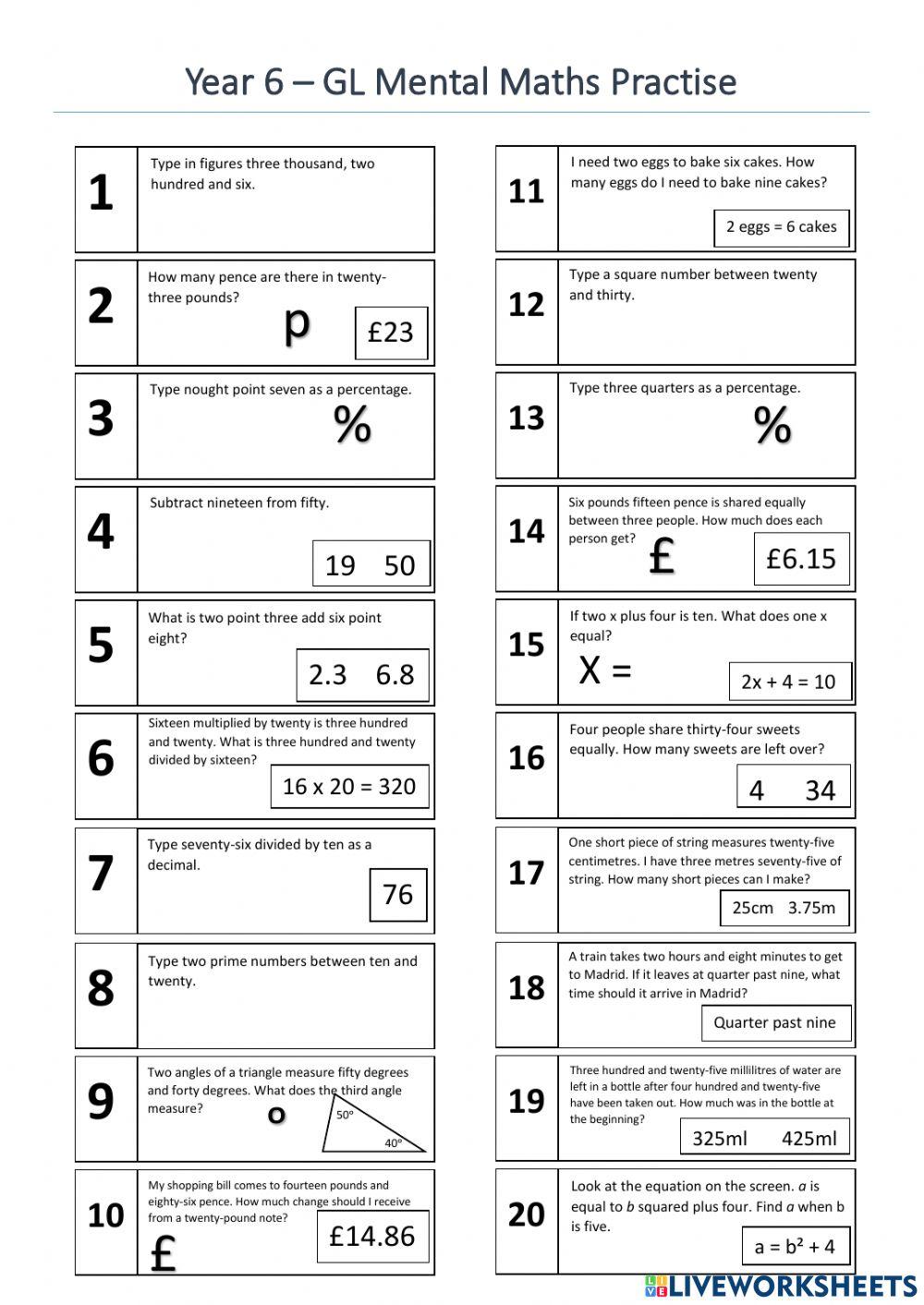 Mental Maths Focus - Whole test