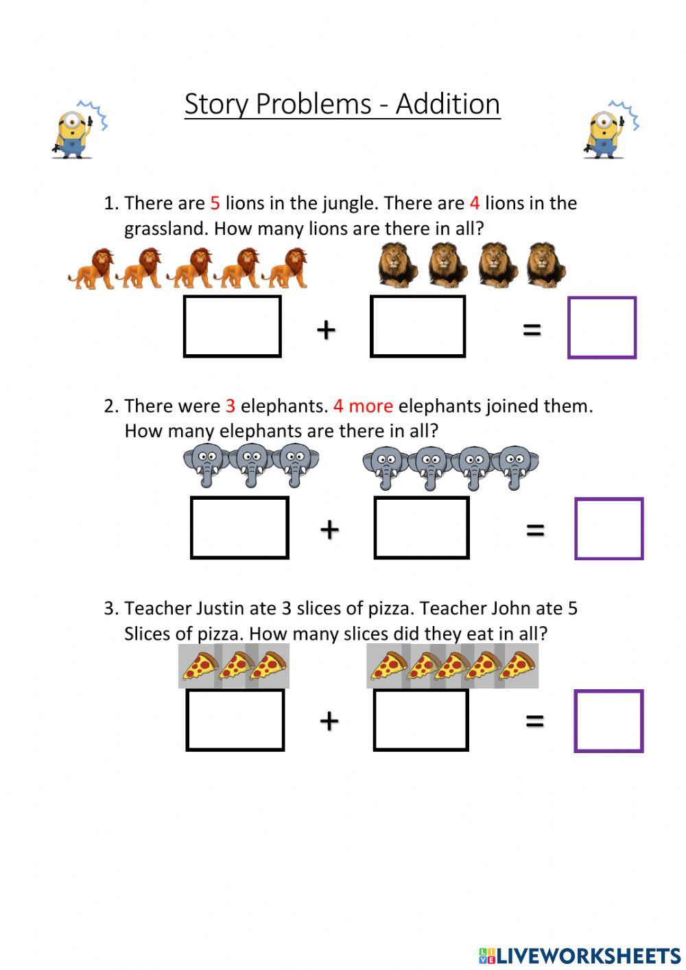 Story problems grade 1 easy addition