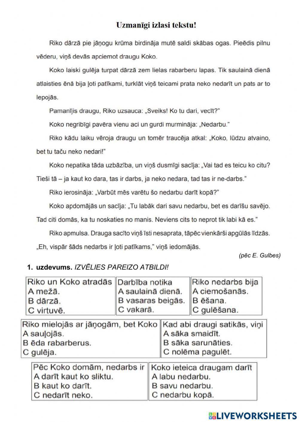 Teksta izpratne Teksta izpratne